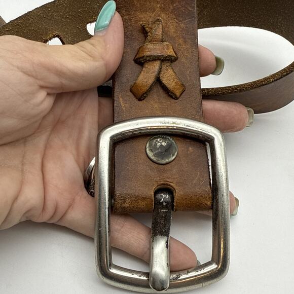 Item is SOLD Vintage Y2K Abercrombie & Fitch Brown Leather Belt Solid Brass - Picture 7 of 9